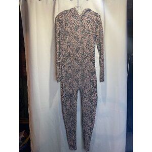 Victorias Secret Pink Leopard Print Hooded  with ears,Onesie Pajama With snaps